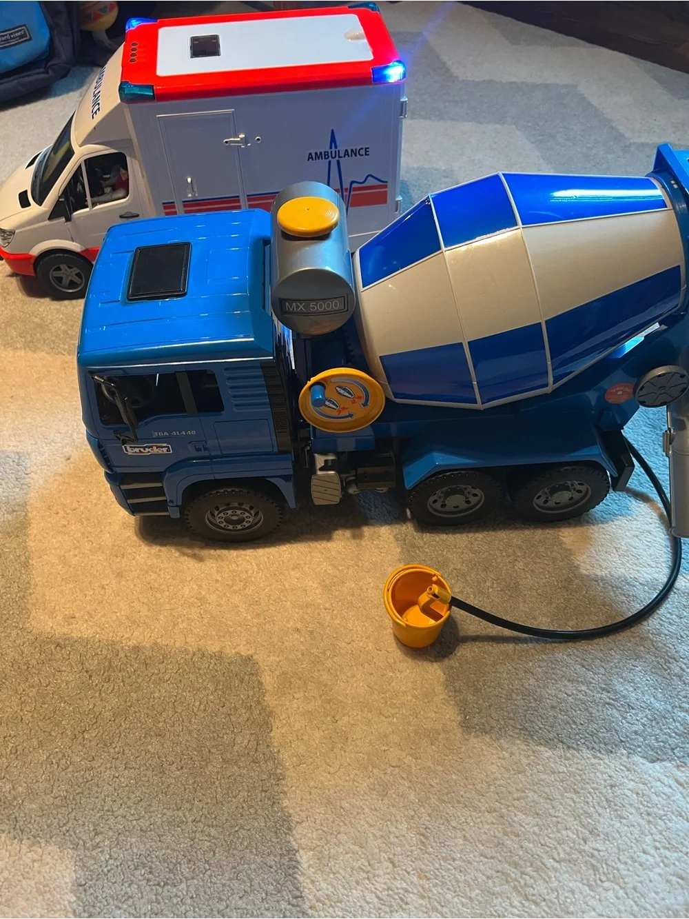 Blue Cement Mixer and Ambulance Bruder for Kids - Realistic Construction Vehicle